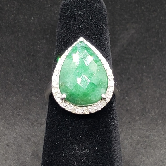 Jewelry - Emerald and Diamond Sterling Silver Ring